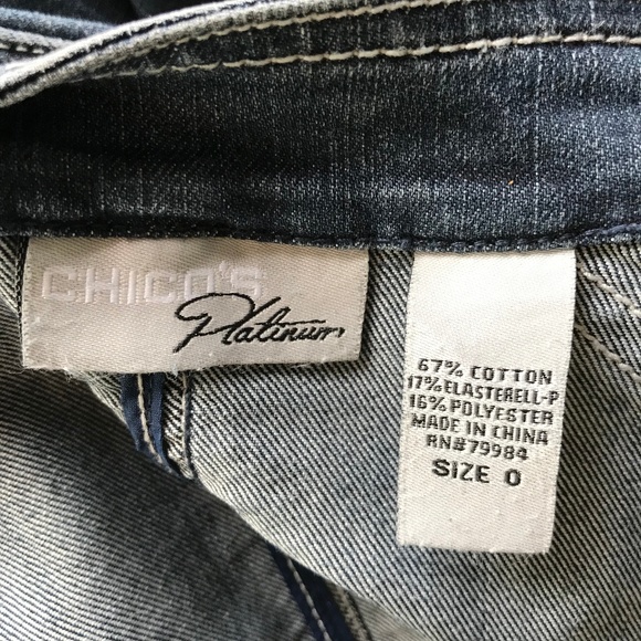 Veste En Denim Chico's Platinum Taille 0 (XS/S) - Blue Dark Wash, Avec Sequins, Occasion Great Condition